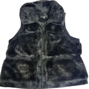 RZ Rachel Zoe Luxe Faux Fur Après Ski Vest Black Women's 2X Boho Chic Cozy Glam